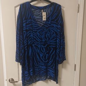 Raisins Curve Kenya Micha Blue Black Pullover Tunic Swim Cover Up Plus Sz 3X